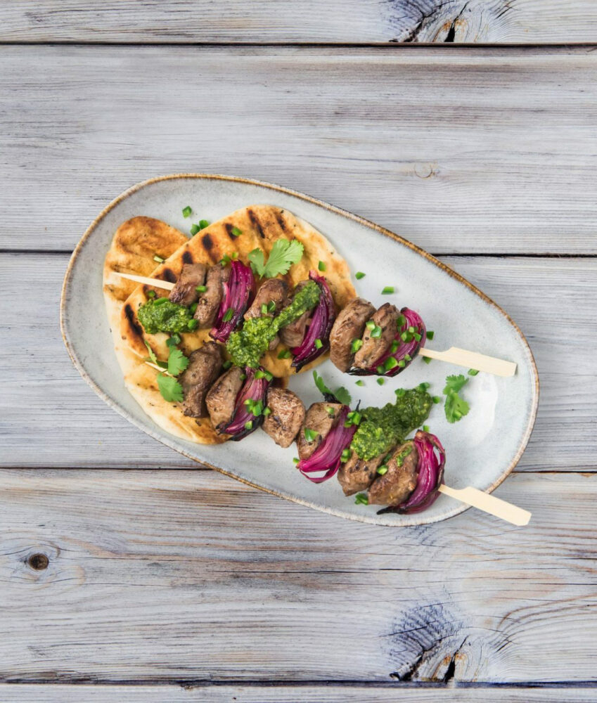 ScotchLambSkewersWithCorianderPesto